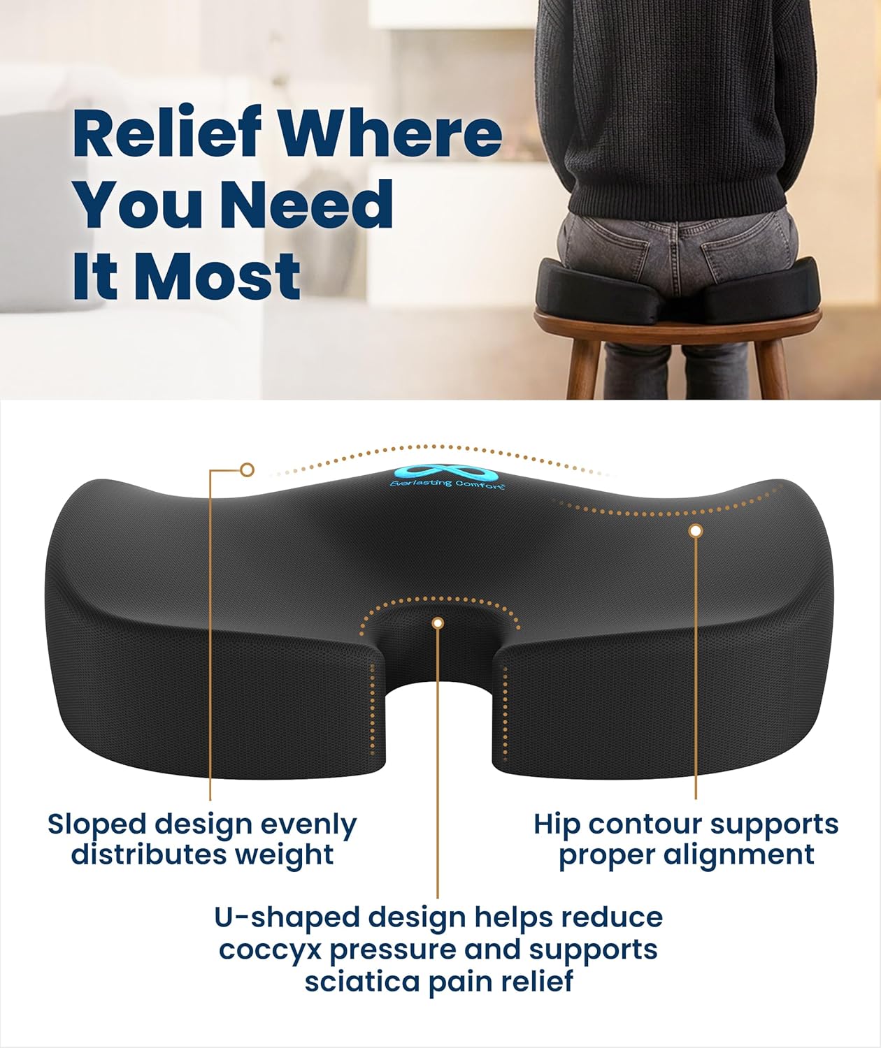 Everlasting Comfort Memory Foam Seat Cushion - gambar 2